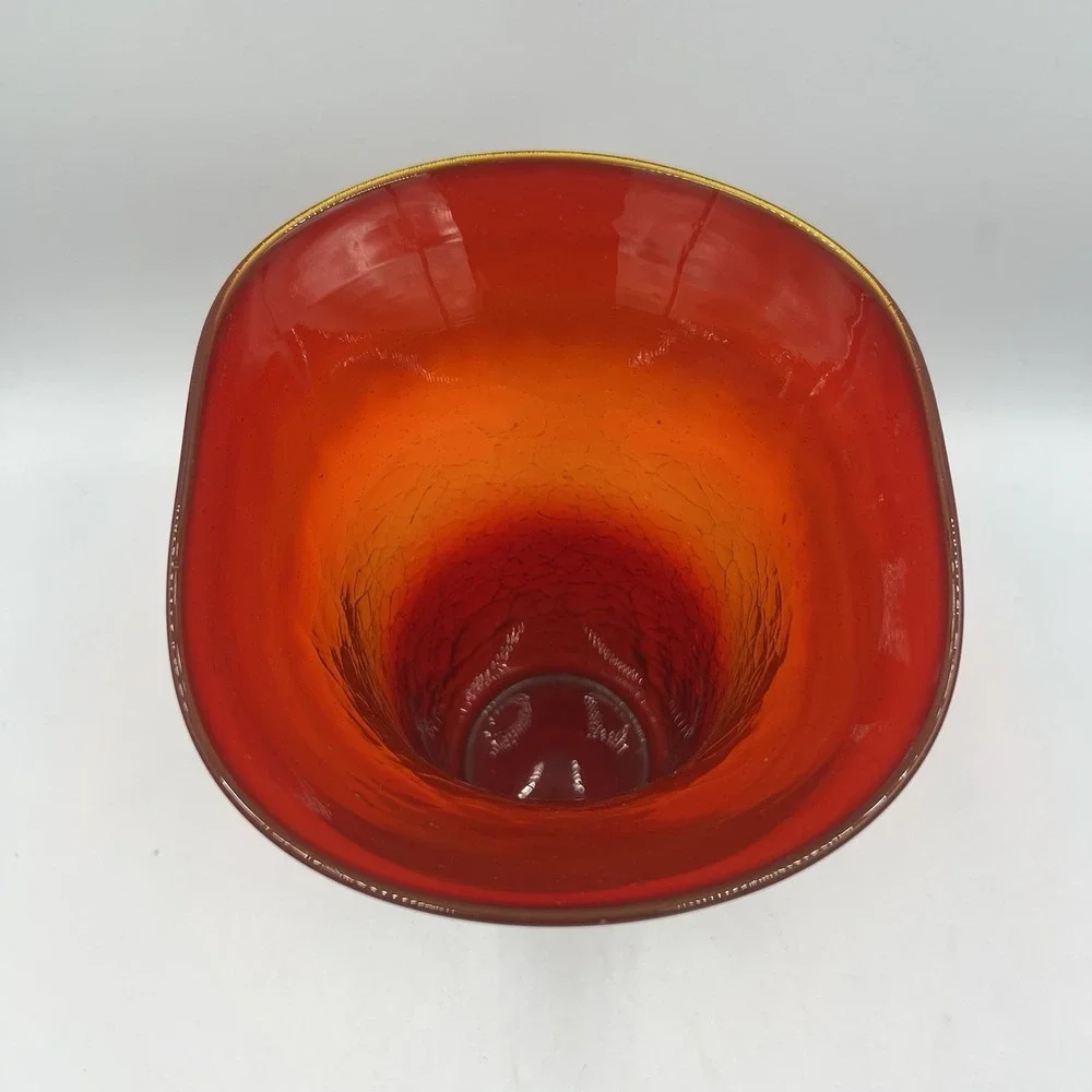 Kanawha Glass‎ Amberina Crackle Vase Flared Rim UV Glow MCM WV Art Glass VTG